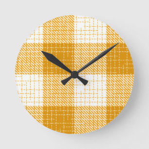 Gelb-weiße karierte Plaid-Design Runde Wanduhr