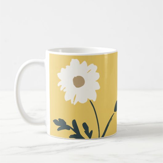 Gelb-weiße Margerite & Benutzerdefinierter Text Mo Kaffeetasse (Links)