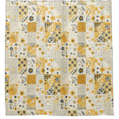 Gelb-weiße Patchwork-Quilt-Retroflora Duschvorhang (Vorderseite)