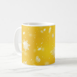 Gelb/Weiße Schneeflocken Weihnachten Kaffeetasse