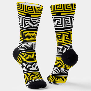 Gelb Weiße Schwarze Griechische Schlüssel-Frett-Mu Socken