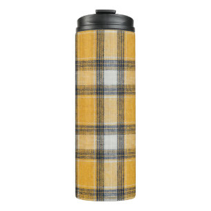 Gelb-weiße Tartan-Textur Hintergrund Thermosbecher
