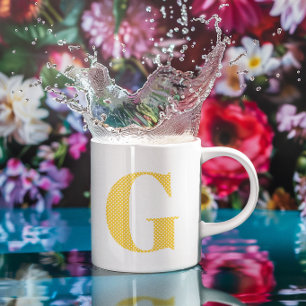 Gelb-weißes Monogramm mit Punkten Kaffeetasse