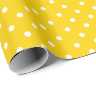 Gelb| Weißes Polka - Dot - Umhüllungspapier Geschenkpapier