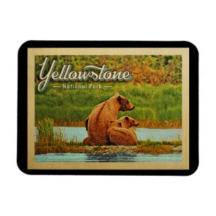 Gelb Yellowstone National Park Bären Vintage Magnet