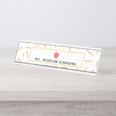 Gelb zeichnet rosa Apple-Lehrer-Nummernschild an Schreibtischnamensplakette (Vorderseite )