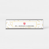 Gelb zeichnet rosa Apple-Lehrer-Nummernschild an Schreibtischnamensplakette (Vorderseite )