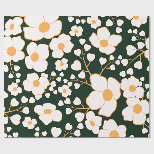 Gelb zentrierte weiße Blume und grüner Hintergrund Geschenkpapier (Flach)