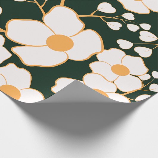 Gelb zentrierte weiße Blume und grüner Hintergrund Geschenkpapier (Ecke)