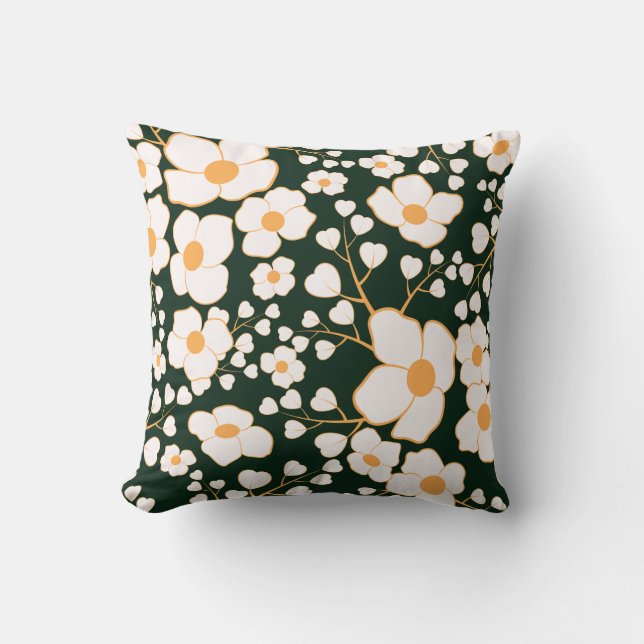 Gelb zentrierte weiße Blume und grüner Hintergrund Kissen (Vorderseite)