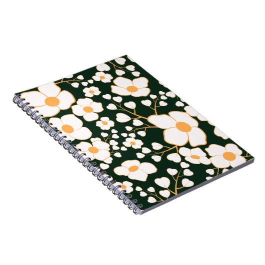 Gelb zentrierte weiße Blume und grüner Hintergrund Notizblock (Rechte Seite)