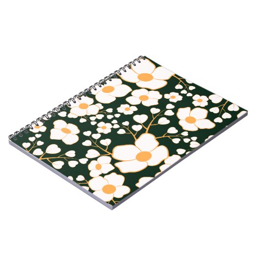 Gelb zentrierte weiße Blume und grüner Hintergrund Notizblock (Linke Seite)