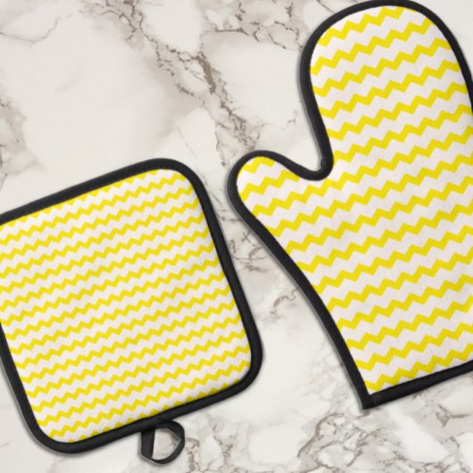 Gelb Zickzack Ofenhandschuh & Topflappen-Set