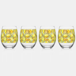 Gelb Zitronengelb, Muster aus Hartglas, mediterran Weinglas Ohne Stiel