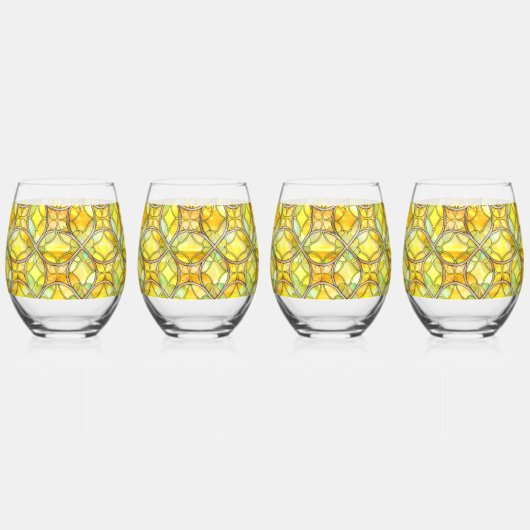 Gelb Zitronengelb, Muster aus Hartglas, mediterran Weinglas Ohne Stiel (Hinten)