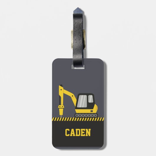 Gelbbagger mit Bruchkids Gepäckanhänger (Rückseite vertikal)