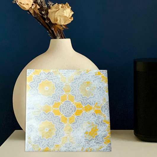 Gelbbeige Medallion mit gesteintem Gelb Fliese