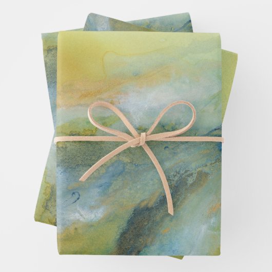 Gelbblau Abstraktes Marmormuster Geschenkpapier Set (Beispiel)