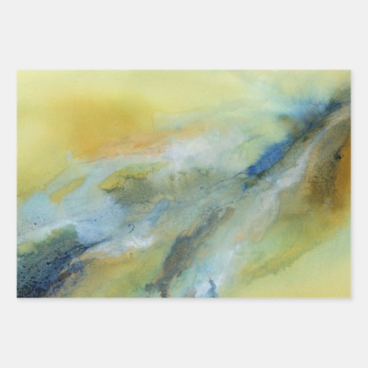 Gelbblau Abstraktes Marmormuster Geschenkpapier Set (Vorderseite)