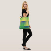 Gelbblau gestreiftes Muster Tasche (Am Model)