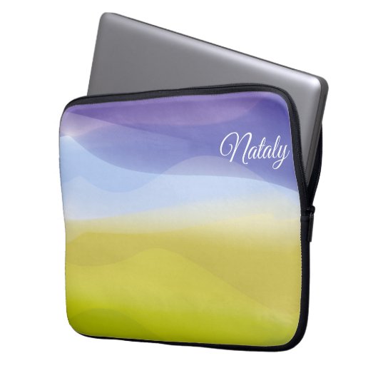 Gelbblau minimalistisch mit dem Namen Electronics Laptopschutzhülle (Vorderseite Links)