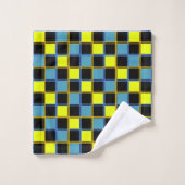 Gelbblau-Schachbrettmuster Badhandtuch Set (Waschlappen)