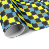 Gelbblau-Schachbrettmuster Geschenkpapier (Rolleneckpunkt)