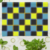 Gelbblau-Schachbrettmuster Geschirrtuch (Gefaltet)