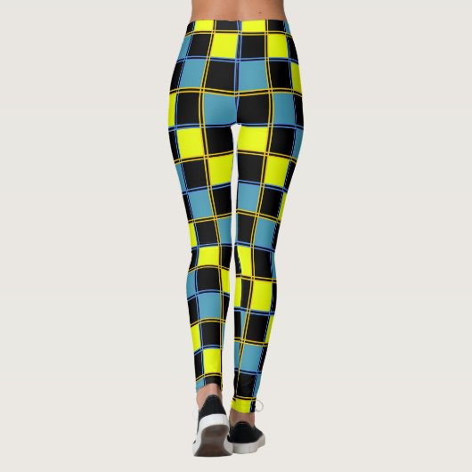 Gelbblau-Schachbrettmuster Leggings (Rückseite)
