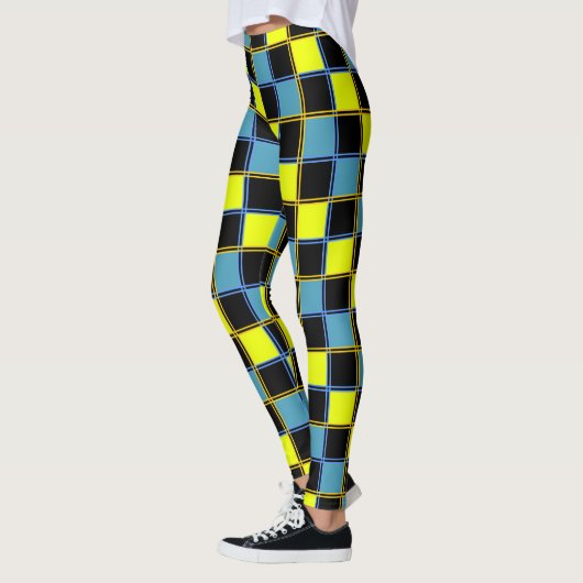 Gelbblau-Schachbrettmuster Leggings (Links)