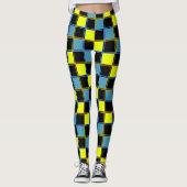 Gelbblau-Schachbrettmuster Leggings (Vorderseite)