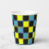 Gelbblau-Schachbrettmuster Pappbecher (Rückseite)
