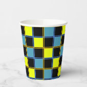 Gelbblau-Schachbrettmuster Pappbecher (Links)