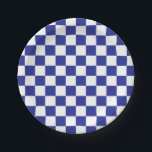 Gelbblau und weiß pappteller<br><div class="desc">Abstrakte digitale Kunst von blauen und weißen Quadraten in einer karierten Bildung.</div>