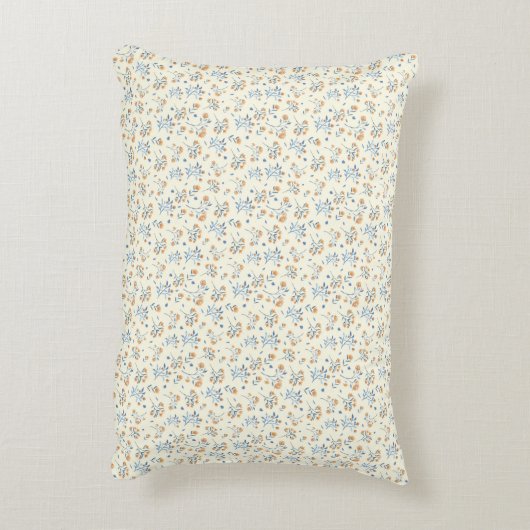 Gelbblau Vintage Wildblume Muster Dekokissen (Rückseite(Vertikal))
