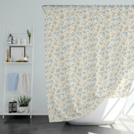 Gelbblau Vintage Wildblume Muster Duschvorhang
