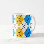 Gelbblau-weiße Raute Diamant-Design Kaffeetasse (VorderseiteRechts)
