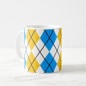 Gelbblau-weiße Raute Diamant-Design Kaffeetasse (Vorderseite Links)