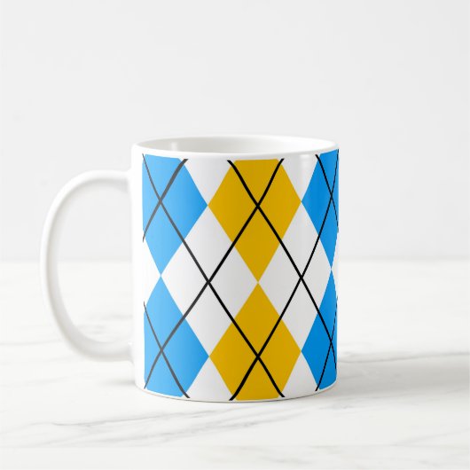 Gelbblau-weiße Raute Diamant-Design Kaffeetasse (Links)
