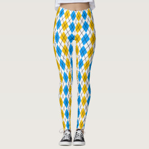 Gelbblau-weiße Raute Diamant-Design Leggings