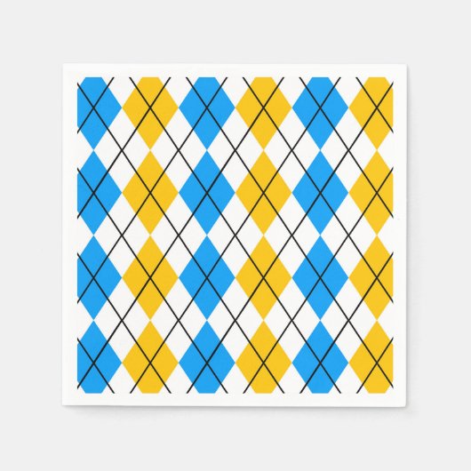 Gelbblau-weiße Raute Diamant-Design Serviette (Vorderseite)
