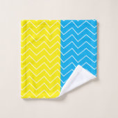 Gelbblau, Zickzack Farbblockmuster Badhandtuch Set (Waschlappen)