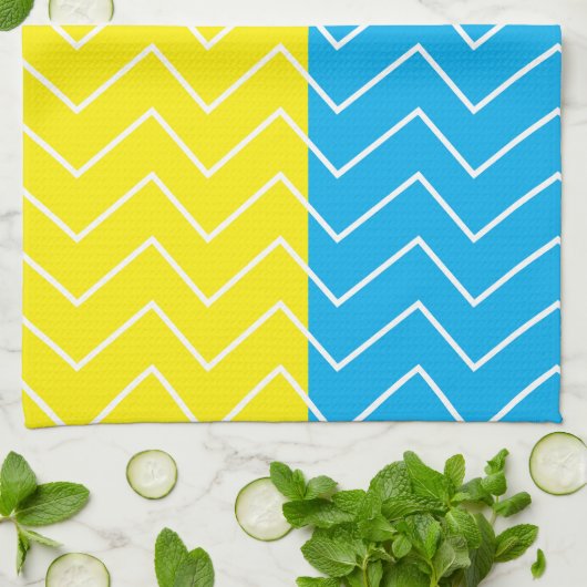 Gelbblau, Zickzack Farbblockmuster Geschirrtuch (Gefaltet)