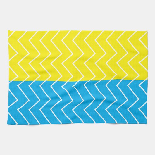 Gelbblau, Zickzack Farbblockmuster Geschirrtuch (Horizontal)