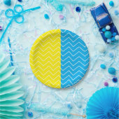 Gelbblau, Zickzack Farbblockmuster Pappteller (Party)