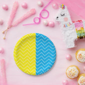 Gelbblau, Zickzack Farbblockmuster Pappteller (Party)