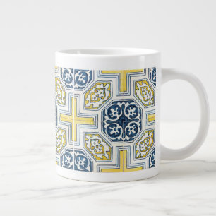 Gelbblaue falsche geometrische Fliesen-Kunst Jumbo-Tasse
