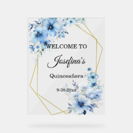 Gelbblaue florale Quinceanera-Willkommensgruß Acrylschild