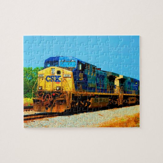 Gelbblauer Diesel-Lokomotivbahn CSX Puzzle (Horizontal)
