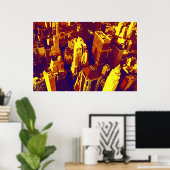 Gelbblauer Retro Pop Art NYC Roofs Poster (Heimbüro)